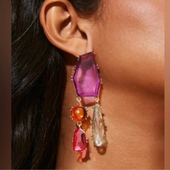 Zara Kaleidoscope Geometric Dangle Colorful Earrings - Picture 2 of 9